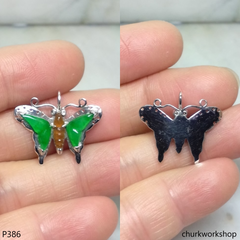 14k White gold jade butterfly pendant