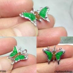 14k White gold jade butterfly pendant