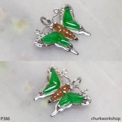 14k White gold jade butterfly pendant