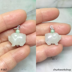 White jade pig pendant with silver bail