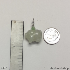 White jade pig pendant with silver bail