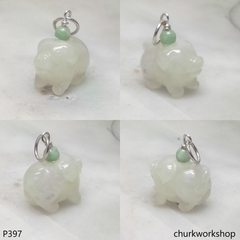 White jade pig pendant with silver bail