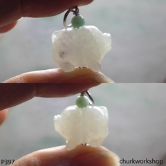 White jade pig pendant with silver bail
