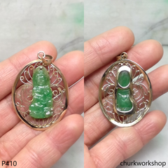 14K yellow gold jade lady Buddha pendant