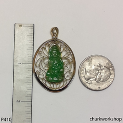 14K yellow gold jade lady Buddha pendant