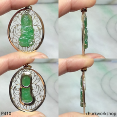 14K yellow gold jade lady Buddha pendant