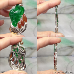 Reserved Deep green jade bird pendant in 14k gold