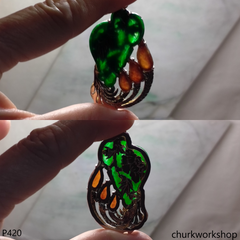 Reserved Deep green jade bird pendant in 14k gold