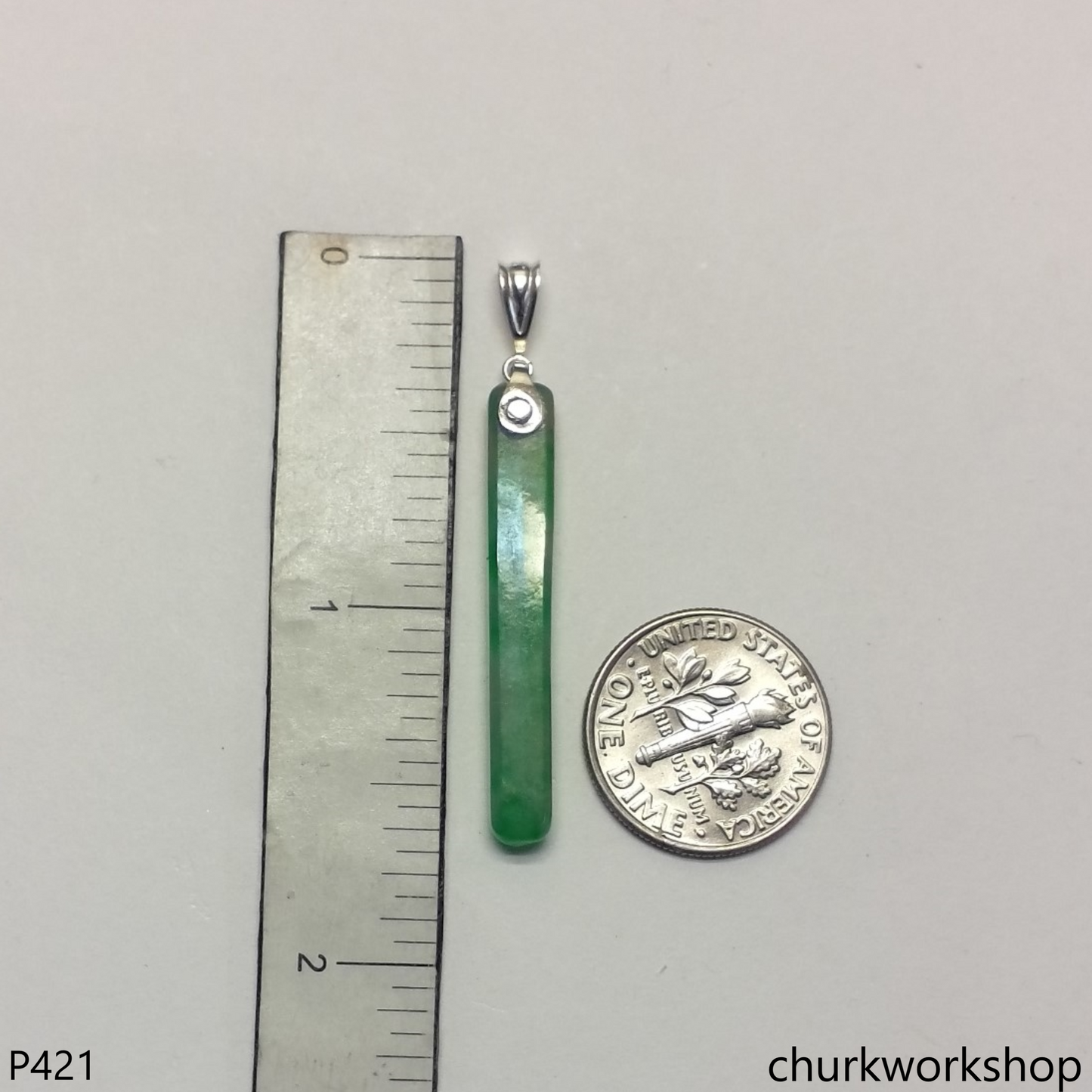 Small jade stick charm sterling silver
