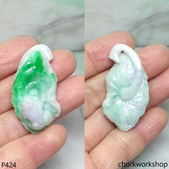 Lotus leaf with apple green & lavender frog jade pendant