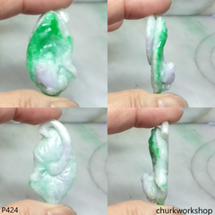 Lotus leaf with apple green & lavender frog jade pendant