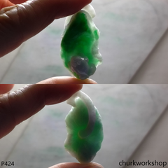 Lotus leaf with apple green & lavender frog jade pendant