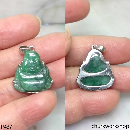 Small green jade happy Buddha pendant