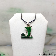 Deep green jade sail boat pendant in 14k yellow gold