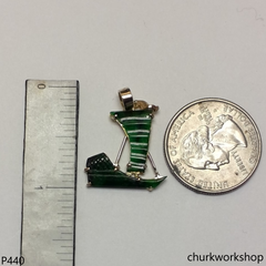 Deep green jade sail boat pendant in 14k yellow gold