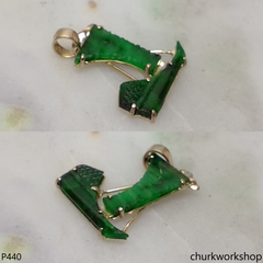 Deep green jade sail boat pendant in 14k yellow gold