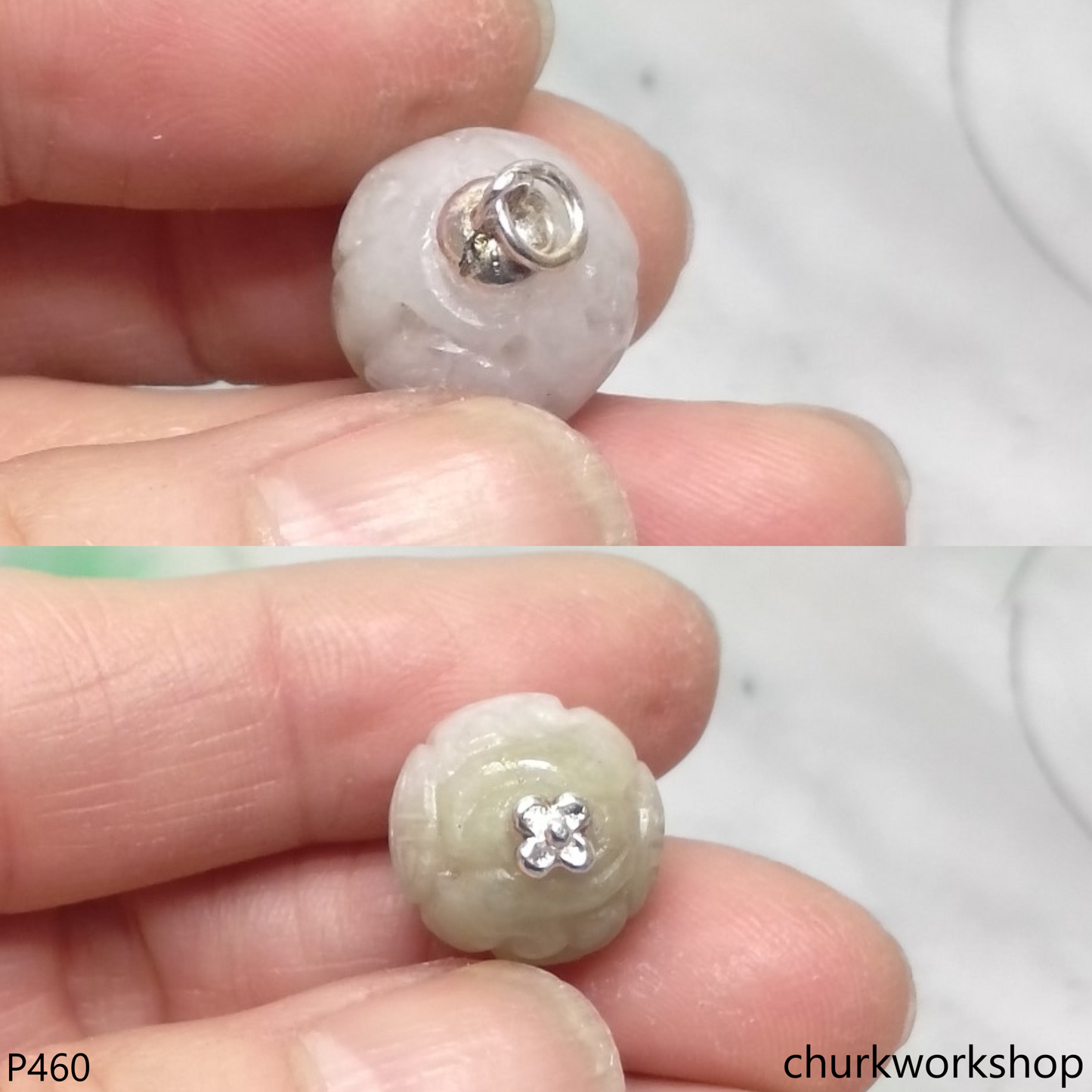 Lavender carved jade bead pendant