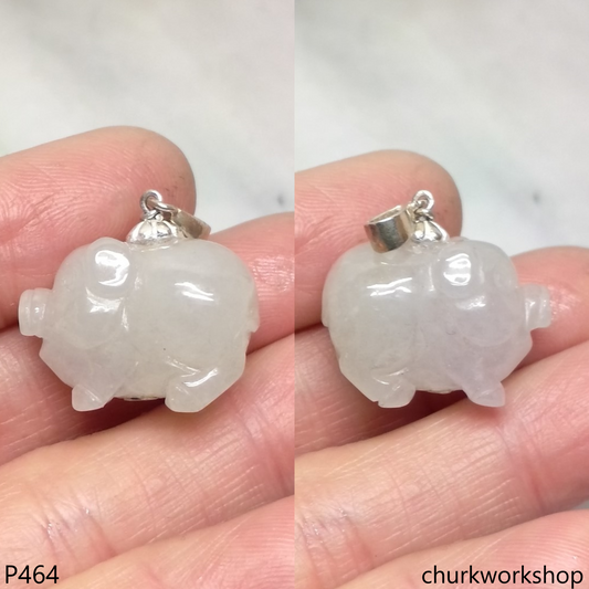 White jade pig pendant with silver bail
