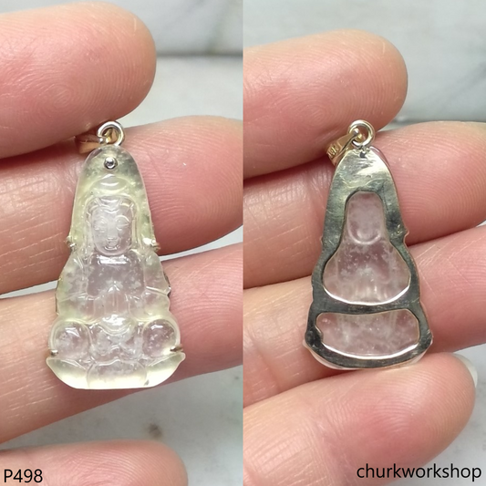 Icy jade lady Buddha set with14K yellow gold