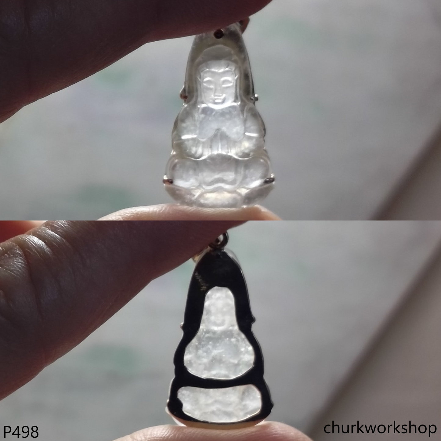 Icy jade lady Buddha set with14K yellow gold