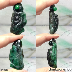 Dark & light green lucky toad pendant (蟾蜍)