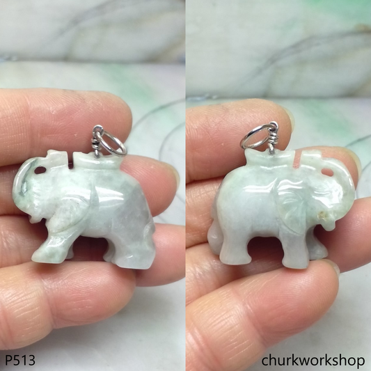 Jade elephant pendant with silver bail