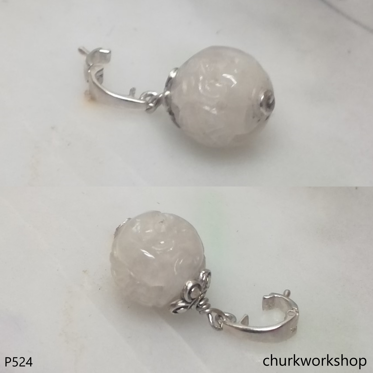 Lavender carved jade bead pendant