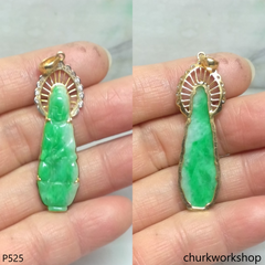 18K yellow gold jade lady Buddha pendant