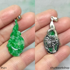 Apple green jade bird 14K pendant