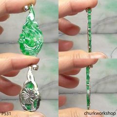 Apple green jade bird 14K pendant