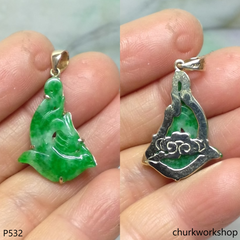 Small apple green jade bird 14K pendant