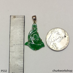 Small apple green jade bird 14K pendant