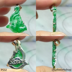 Small apple green jade bird 14K pendant