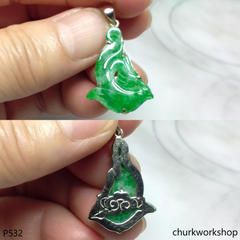 Small apple green jade bird 14K pendant