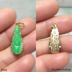 Small 18K yellow gold jade lady Buddha pendant