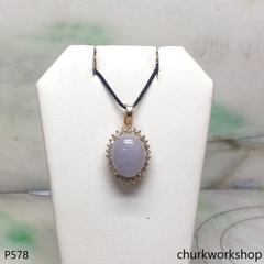 18K yellow gold lavender cabochon jade pendant