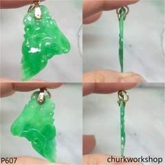 Apple green jade bird 14K pendant