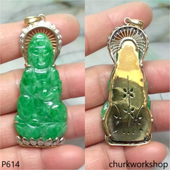 18K gold green jade lady Buddha