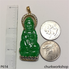 18K gold green jade lady Buddha