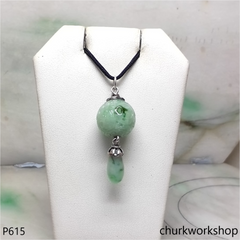 Light green carved jade bead pendant