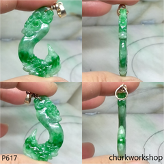 Dragon & Phoenix jade with 14K gold pendant