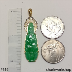 18K yellow gold jade lady Buddha pendant