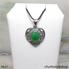 Green jade cabochon 24K white gold pendant
