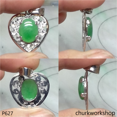 Green jade cabochon 24K white gold pendant