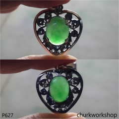 Green jade cabochon 24K white gold pendant
