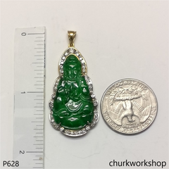 18K gold green jade lady Buddha