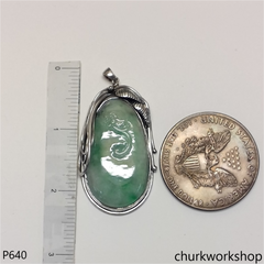 Large green jade silver pendant