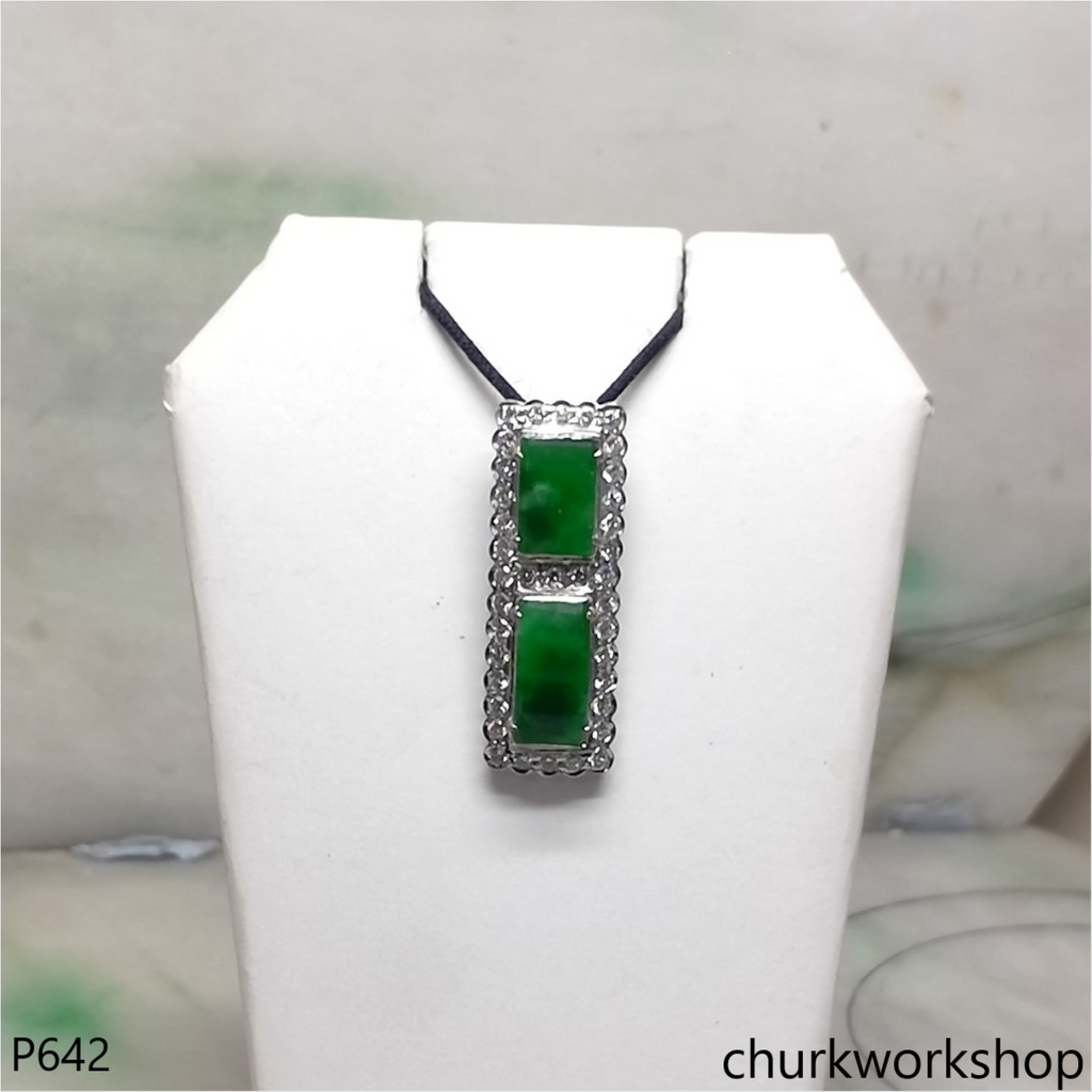 14K white gold green jade pendant