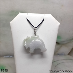 Jade elephant pendant with silver bail