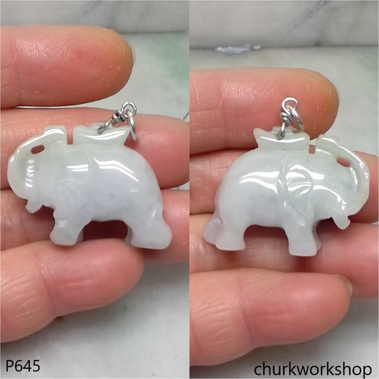 Jade elephant pendant with silver bail